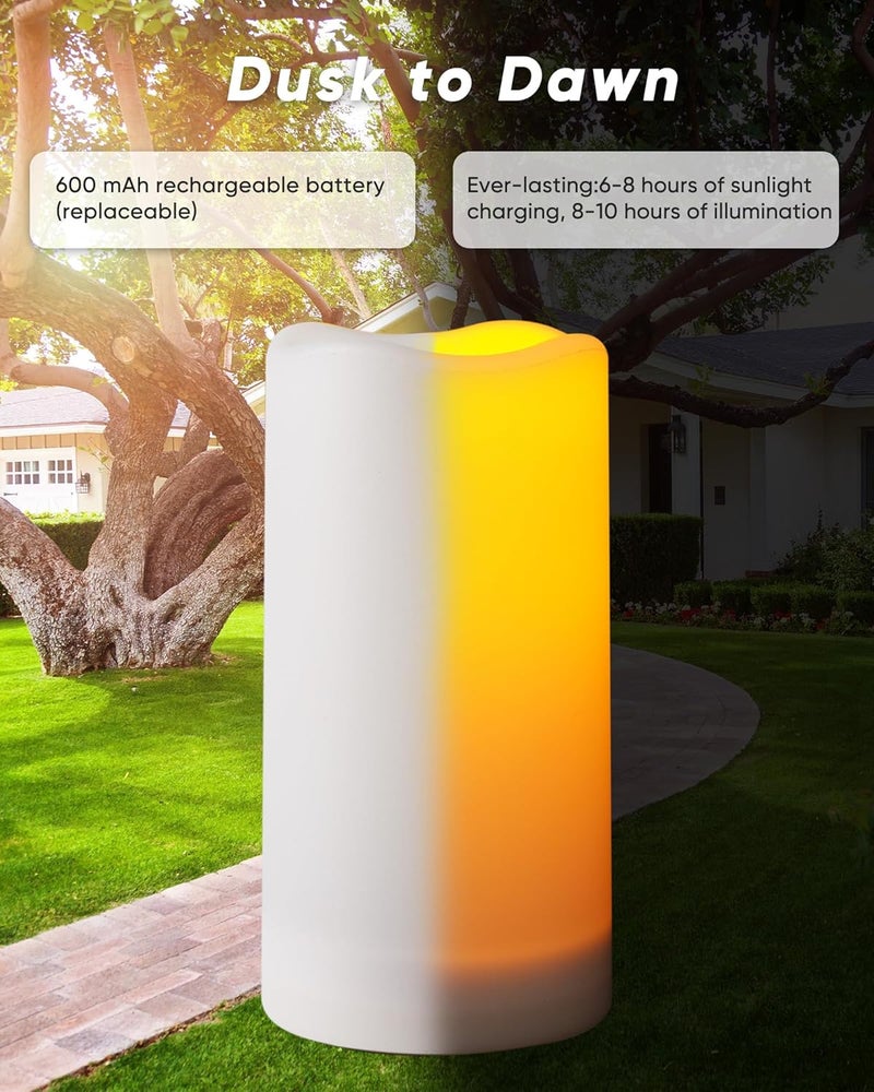 Homemory Solar Candles Outdoor Waterproof, Rechargeable Candles, Solar Powered Flameless Candles for Outdoor, Lanterns, Sensor Only, Dusk to Dawn, 3"x6", Set of 4 - Image 3